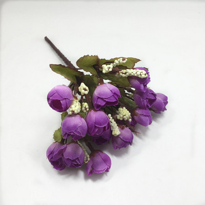 Spalvingos šilko gėlės dirbtinės gėlės 15 galvų Mini Rose namų dekoras vestuvių mažų rožių puokštės dekoravimui