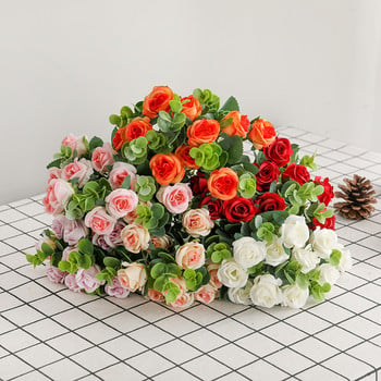 Красиви хортензии Рози Изкуствени цветя за домашна сватбена украса Висококачествен есенен букет Мус Божур Фалшиво цвете