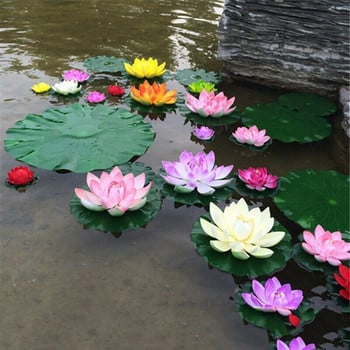 5PCS/Комплект Цветни изкуствени фалшиви плаващи водни лилии Цвете на лотосови листа Езерце Растения Декорация на градински басейн