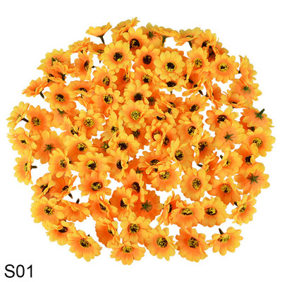 50/100db 4,5 cm-es mini művirág selyem napraforgó fej barkács koszorú scrapbooking ajándékdoboz sárga mesterséges százszorszép fej