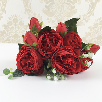 30 cm-es rózsa rózsaszín selyem bazsarózsa művirág csokor 5 nagy fejből és 4 bimbóból olcsó hamis növények otthoni esküvői dekorációhoz az ajtóban