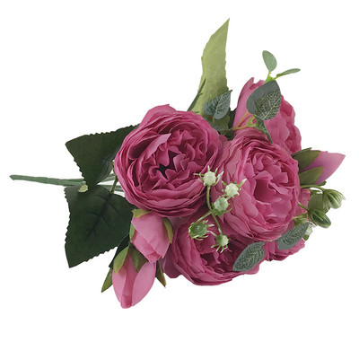 30 cm-es rózsa rózsaszín selyem bazsarózsa művirág csokor 5 nagy fejből és 4 bimbóból olcsó hamis növények otthoni esküvői dekorációhoz az ajtóban