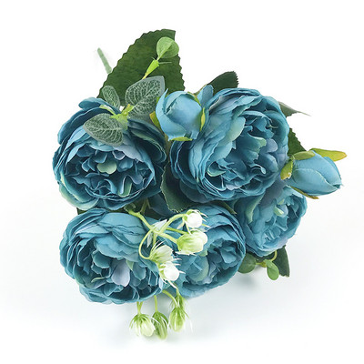 30 cm-es rózsa rózsaszín selyem bazsarózsa művirág csokor 5 nagy fejből és 4 bimbóból olcsó hamis növények otthoni esküvői dekorációhoz az ajtóban