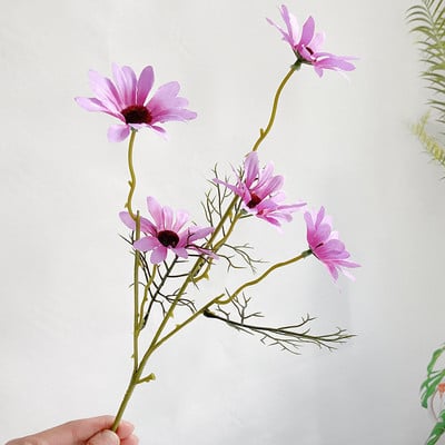 5 capete Margarete albe Flori artificiale Buchet de ramură lungă Petrecere de familie Decorare de nuntă DIY Mireasa Flori artificiale din mătase