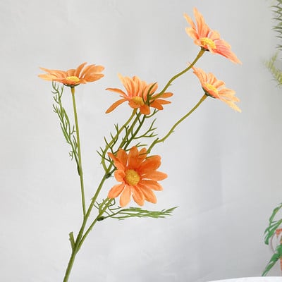 5 capete Margarete albe Flori artificiale Buchet de ramură lungă Petrecere de familie Decorare de nuntă DIY Mireasa Flori artificiale din mătase