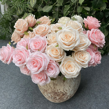 Τεχνητό ροζ τριαντάφυλλο ψεύτικο λουλούδι Νυφική ανθοδέσμη Φωτογραφικά στηρίγματα Διακόσμηση κήπου σπιτιού Προσομοίωση Μπουκέτο με μεταξωτό τριαντάφυλλο