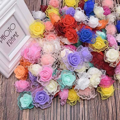50 db mesterséges hab csipke rózsafejek 3,5 cm-es virág barkácskoszorúhoz otthoni esküvői dekorációhoz Scrapbooking virágok hamis virágfej