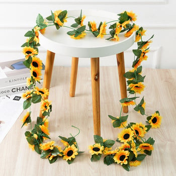 2.5M жълти слънчогледови лози, висящи изкуствени цветя, гирлянди, листа, фалшиви копринени цветя за парти, сватбена декорация на дома