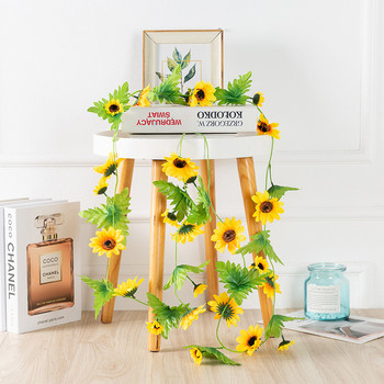 2.5M жълти слънчогледови лози, висящи изкуствени цветя, гирлянди, листа, фалшиви копринени цветя за парти, сватбена декорация на дома