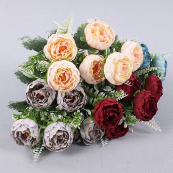 Симулация цвете ретро копринена роза букет хортензия 6 голяма глава божур ретро булка държи фалшиви цветя домашна сватбена декорация ac
