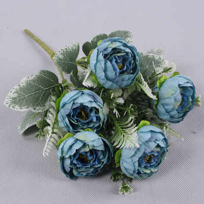 Simulācijas ziedu retro zīda rožu pušķis hortenzijas 6 lielas galvas peonija retro līgava tur viltus ziedus mājas kāzu dekorēšana ac