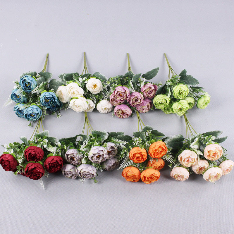 Simulācijas ziedu retro zīda rožu pušķis hortenzijas 6 lielas galvas peonija retro līgava tur viltus ziedus mājas kāzu dekorēšana ac