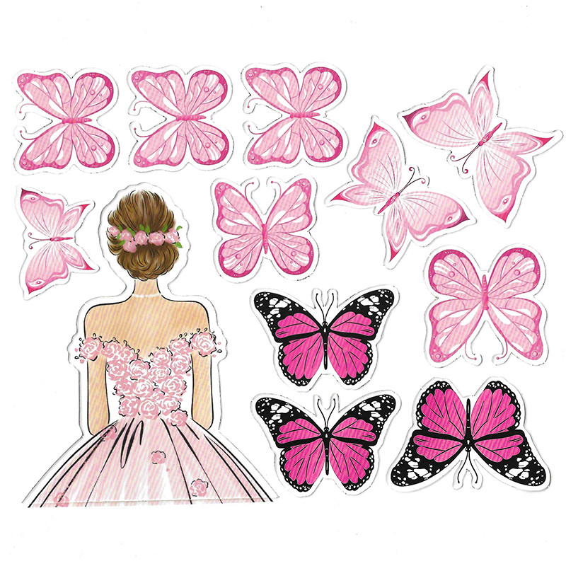 Graži drugelio nugara mergina su gimtadieniu Torto puošmena Torto puošmena Su Motinos diena Torto dekoravimo vakarėlio reikmenys