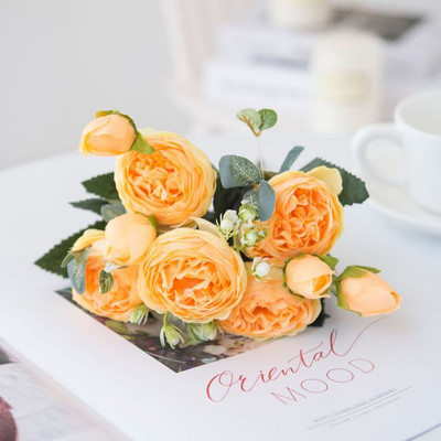 1 Buchet 9 capete Bujor Artificial Ceai Flori Trandafir Camelie Mătase Flori False Flore pentru DIY Casa Grădină Decorare Nuntă