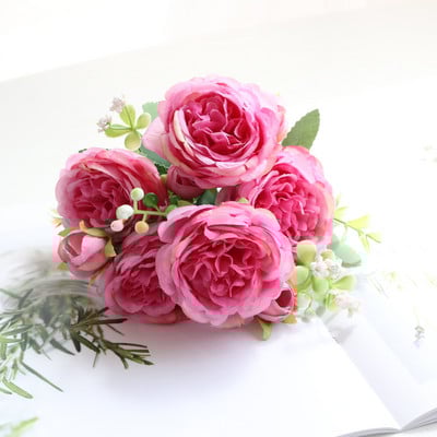 1 Buchet 9 capete Bujor Artificial Ceai Flori Trandafir Camelie Mătase Flori False Flore pentru DIY Casa Grădină Decorare Nuntă