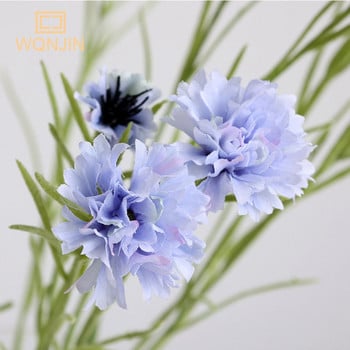 Nordic Blue 3 Heads Long Branch Starry Cornflower Silk Τεχνητά Λουλούδια Στολισμός Γάμου Σπίτι Flore Fleurs Artificielles