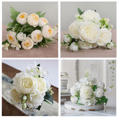 1 Pušķis balts Mākslīgie Ziedi Peonija Tējas Roze Rudens Zīds Viltus Ziedi Dzīvojamās istabas Mājas Dārza Kāzu Dekorēšanai