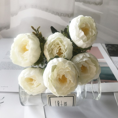 1 Pušķis balts Mākslīgie Ziedi Peonija Tējas Roze Rudens Zīds Viltus Ziedi Dzīvojamās istabas Mājas Dārza Kāzu Dekorēšanai