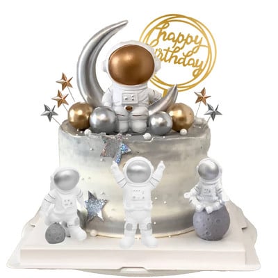 Set de 14 bucăți de decorațiuni pentru tort astronauți, decorațiuni pentru petrecerea de aniversare, pentru copii, băieți, pentru baby shower, universul planetelor, rechizite pentru petrecere