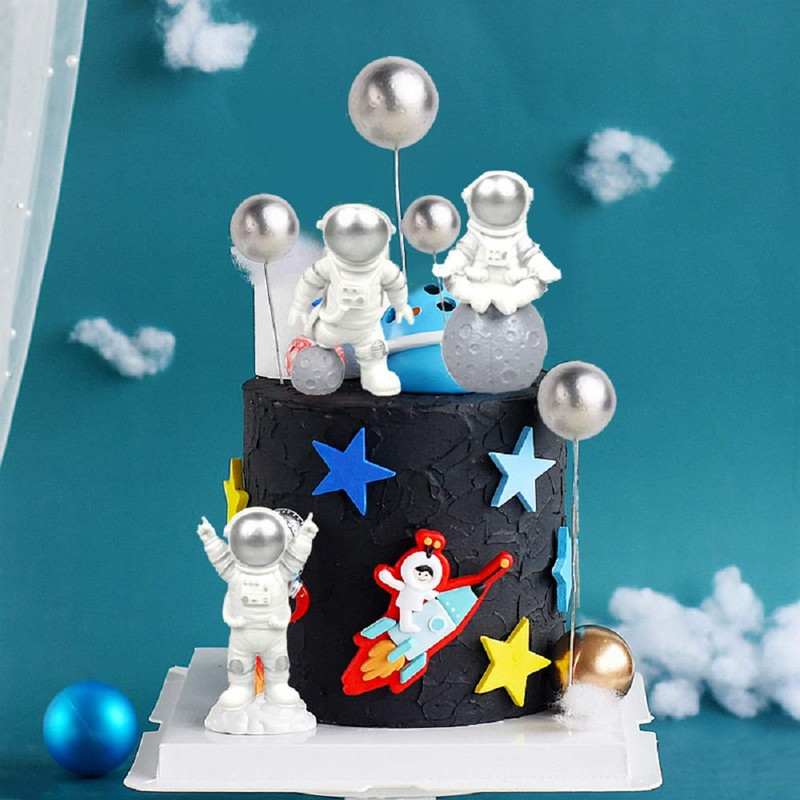 Set de 14 bucăți de decorațiuni pentru tort astronauți, decorațiuni pentru petrecerea de aniversare, pentru copii, băieți, pentru baby shower, universul planetelor, rechizite pentru petrecere