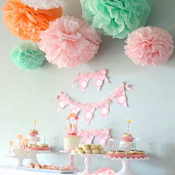 5 бр. 6\'\'-12\'\' Помпони от тишу хартия Сватбени декоративни хартиени топки с цветя Baby Shower Декорация за парти за рожден ден Хартиени помпони