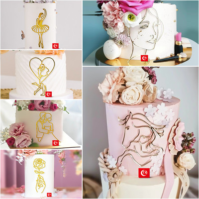 INS Abstract Minimalist Lines Cake Toppers Χρυσό Ακρυλικό Μπαλέτο Μπαλέτο Γενέθλια Τούρτα για Παιδικά Διακοσμητικά τούρτας για πάρτι γενεθλίων