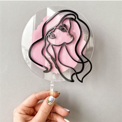 INS Абстрактни минималистични линии Торти за торти Златен акрил Балет Торта за торта за рожден ден за деца Декорации за торта за рожден ден