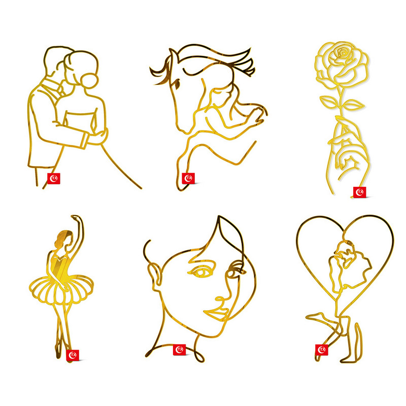 INS Абстрактни минималистични линии Торти за торти Златен акрил Балет Торта за торта за рожден ден за деца Декорации за торта за рожден ден