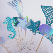 Glitter Mermaid Tail Seahorse Starfish Cake Topper Girl Birthday Party Dekorācija Nāras ballītei cupcake Supplies Baby Shower Deco