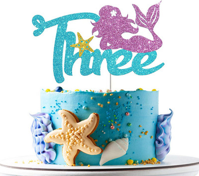Glitter Mermaid Tail Seahorse Starfish Cake Topper Girl Birthday Party Dekorācija Nāras ballītei cupcake Supplies Baby Shower Deco