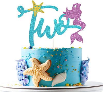 Glitter Mermaid Tail Seahorse Starfish Cake Topper Girl Birthday Party Dekorācija Nāras ballītei cupcake Supplies Baby Shower Deco