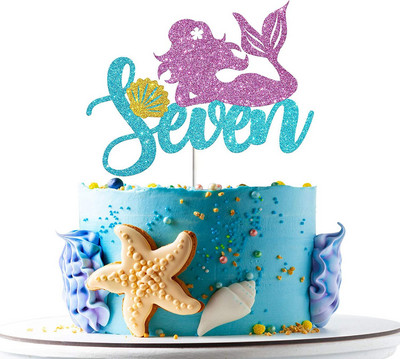 Glitter Mermaid Tail Seahorse Starfish Cake Topper Girl Birthday Party Dekorācija Nāras ballītei cupcake Supplies Baby Shower Deco