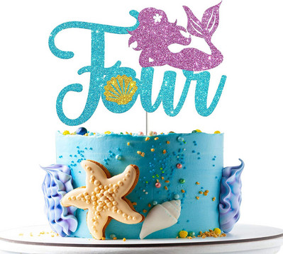 Glitter Mermaid Tail Seahorse Starfish Cake Topper Girl Birthday Party Dekorācija Nāras ballītei cupcake Supplies Baby Shower Deco