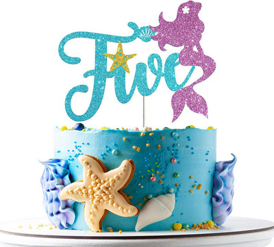 Glitter Mermaid Tail Seahorse Starfish Cake Topper Girl Birthday Party Dekorācija Nāras ballītei cupcake Supplies Baby Shower Deco