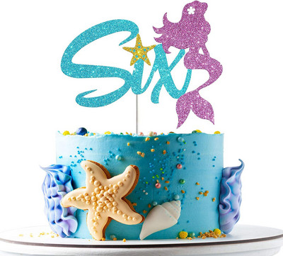 Glitter Mermaid Tail Seahorse Starfish Cake Topper Girl Birthday Party Dekorācija Nāras ballītei cupcake Supplies Baby Shower Deco