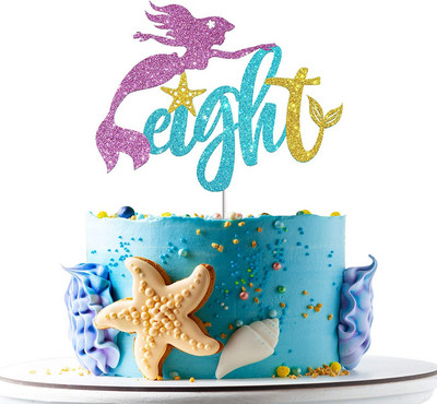 Glitter Mermaid Tail Seahorse Starfish Cake Topper Girl Birthday Party Dekorācija Nāras ballītei cupcake Supplies Baby Shower Deco