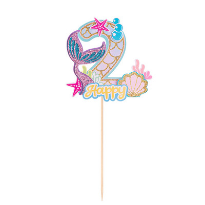 Glitter Mermaid Tail Seahorse Starfish Cake Topper Girl Birthday Party Dekorācija Nāras ballītei cupcake Supplies Baby Shower Deco