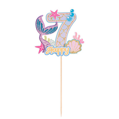 Glitter Mermaid Tail Seahorse Starfish Cake Topper Girl Birthday Party Dekorācija Nāras ballītei cupcake Supplies Baby Shower Deco