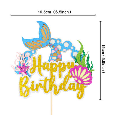 Glitter Mermaid Tail Seahorse Starfish Cake Topper Girl Birthday Party Dekorācija Nāras ballītei cupcake Supplies Baby Shower Deco