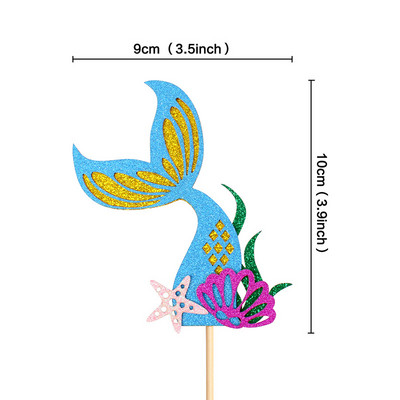 Glitter Mermaid Tail Seahorse Starfish Cake Topper Girl Birthday Party Dekorācija Nāras ballītei cupcake Supplies Baby Shower Deco