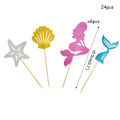 Glitter Mermaid Tail Seahorse Starfish Cake Topper Girl Birthday Party Dekorācija Nāras ballītei cupcake Supplies Baby Shower Deco