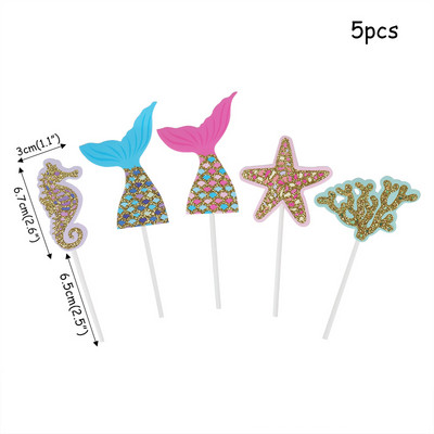 Glitter Mermaid Tail Seahorse Starfish Cake Topper Girl Birthday Party Dekorācija Nāras ballītei cupcake Supplies Baby Shower Deco