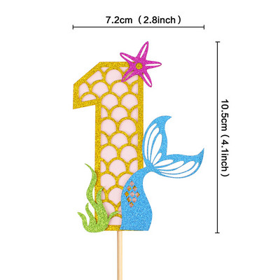 Glitter Mermaid Tail Seahorse Starfish Cake Topper Girl Birthday Party Dekorācija Nāras ballītei cupcake Supplies Baby Shower Deco