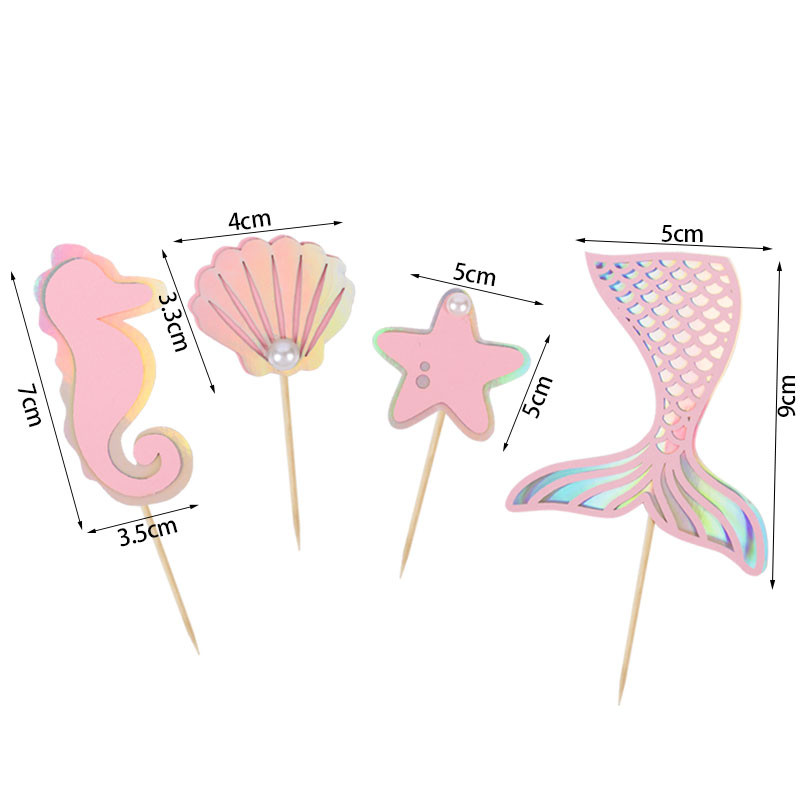 Glitter Mermaid Tail Seahorse Starfish Cake Topper Girl Birthday Party Dekorācija Nāras ballītei cupcake Supplies Baby Shower Deco