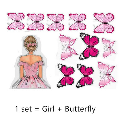 1 rinkinys Mergaitės nugaros drugelis su gimtadieniu tortų tvarsčiai, rožiniai „pasidaryk pats“ Vestuvių vakarėlio tortų papuošimai Deserto puošmena, dovana kūdikiui