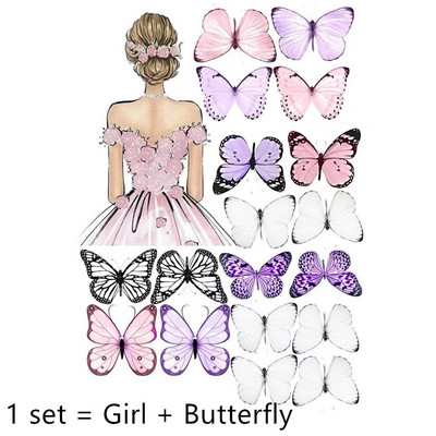 1 rinkinys Mergaitės nugaros drugelis su gimtadieniu tortų tvarsčiai, rožiniai „pasidaryk pats“ Vestuvių vakarėlio tortų papuošimai Deserto puošmena, dovana kūdikiui