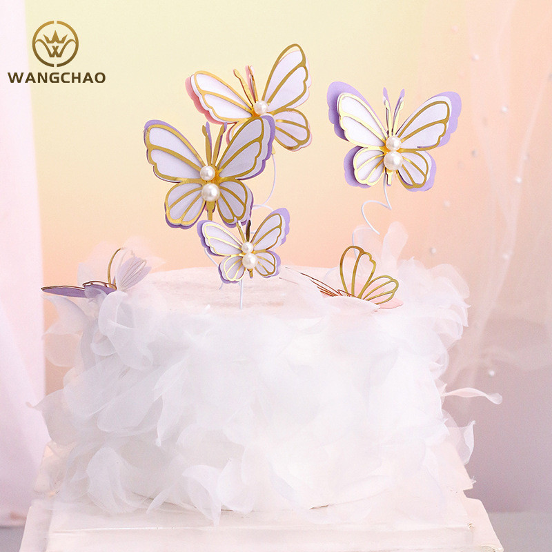 Pearl Butterfly Cake Topper Χρόνια πολλά Ρομαντικό Γάμος Cupcake Topper Baby Shower Baking Cake Decoration Party Favors