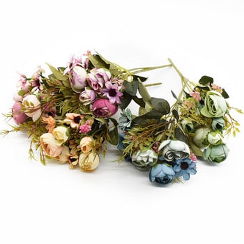 Многоцветни чаени рози Вази за декорация на дома Аксесоари Фалшиви маргаритки Пластмасови растения Сватбени декоративни изкуствени цветя Евтини