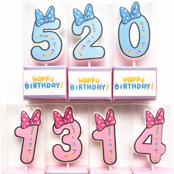 Χαριτωμένο Κερί Αριθμός Γενεθλίων 0-9 Ροζ Μπλε Διακόσμηση Τούρτας Παιδικά Γενέθλια Ντους Προμήθειες Κέικ Κεριά Bowknot Χρόνια πολλά