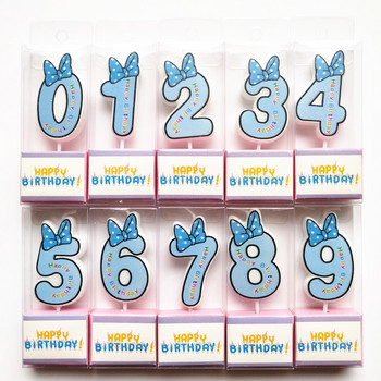Χαριτωμένο Κερί Αριθμός Γενεθλίων 0-9 Ροζ Μπλε Διακόσμηση Τούρτας Παιδικά Γενέθλια Ντους Προμήθειες Κέικ Κεριά Bowknot Χρόνια πολλά